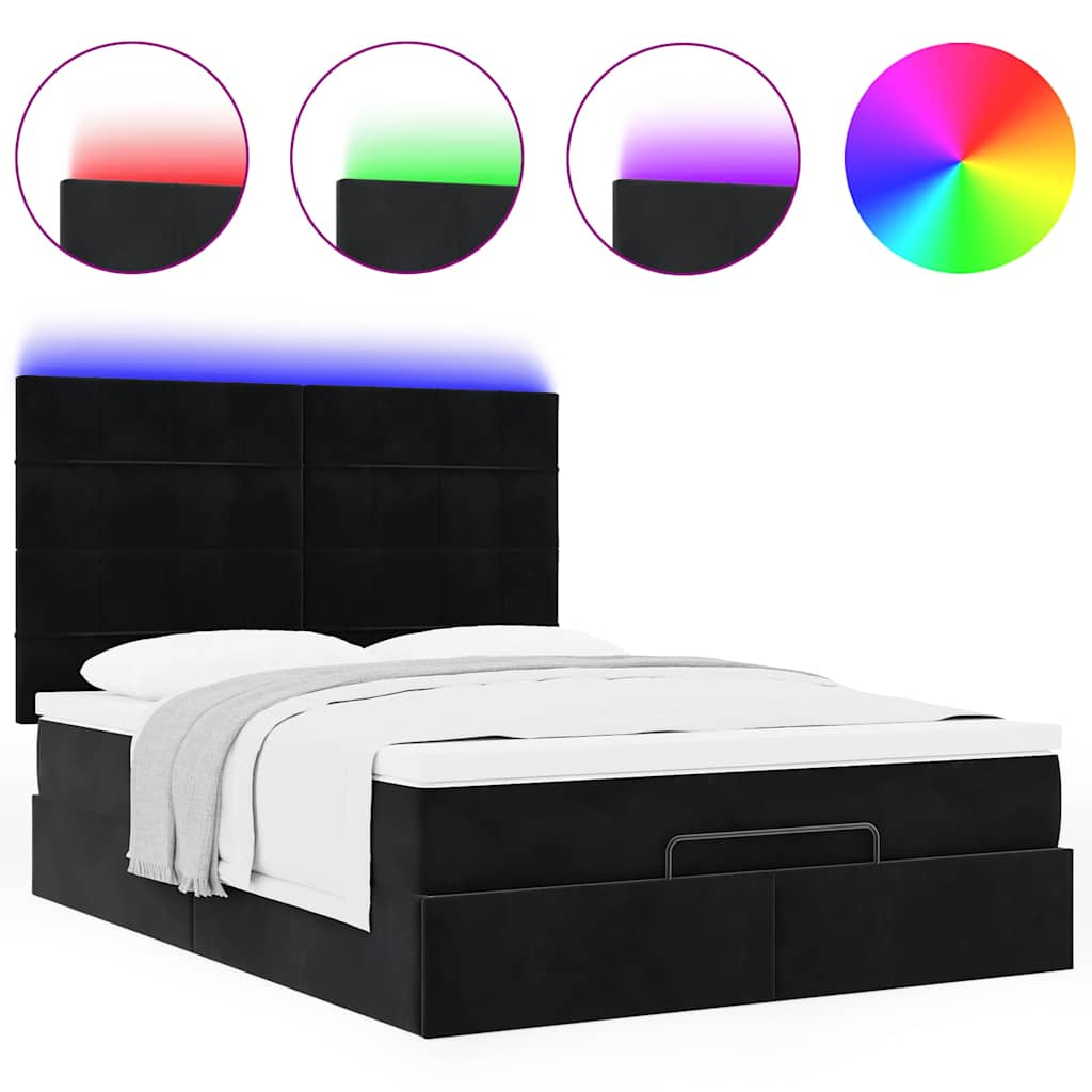 Ottoman Bed with Mattresses & LEDs Black Double Velvet