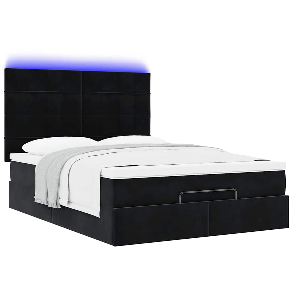 Ottoman Bed with Mattresses & LEDs Black Double Velvet