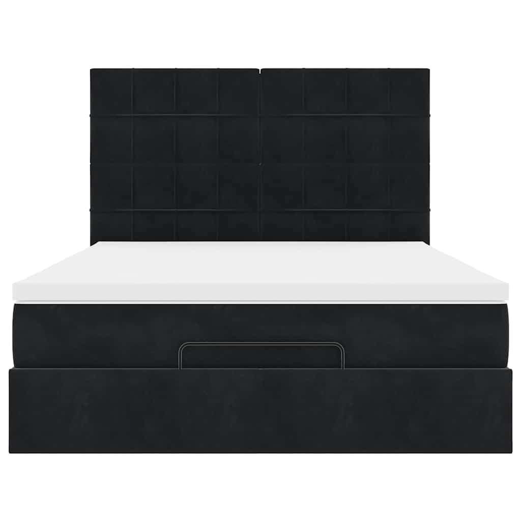 Ottoman Bed with Mattresses & LEDs Black Double Velvet