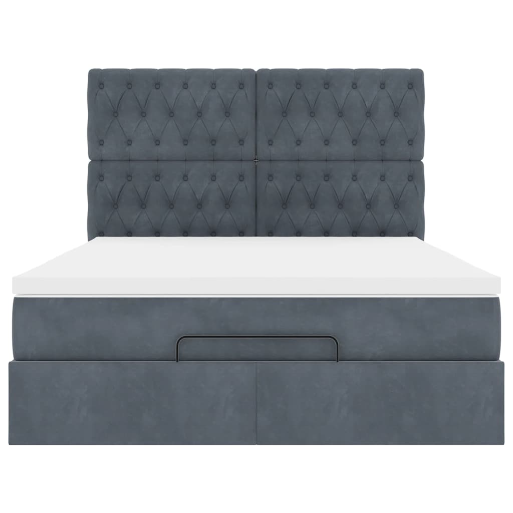 Ottoman Bed with Mattresses & LEDs Dark Grey Double Velvet