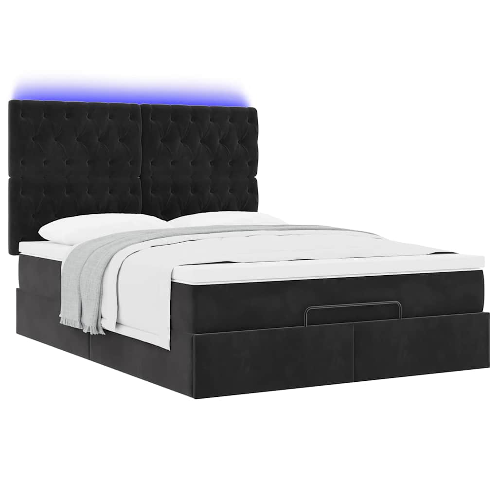 Ottoman Bed with Mattresses & LEDs Black Double Velvet