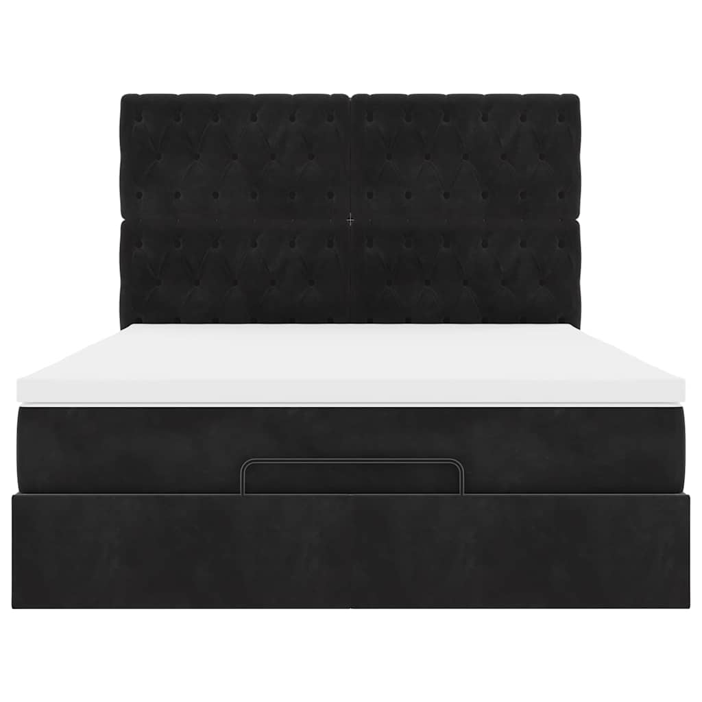 Ottoman Bed with Mattresses & LEDs Black Double Velvet