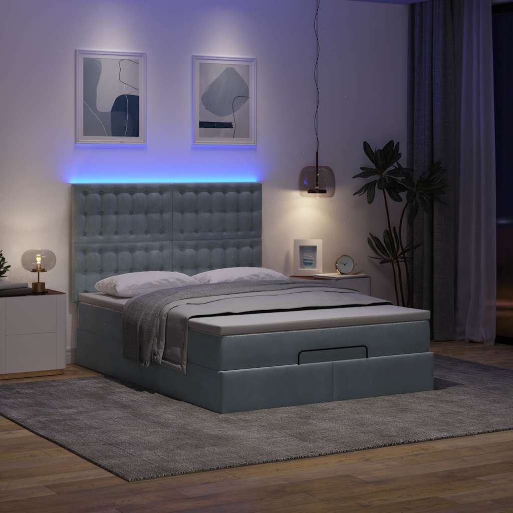 Ottoman Bed with Mattresses & LEDs Dark Grey Double Velvet