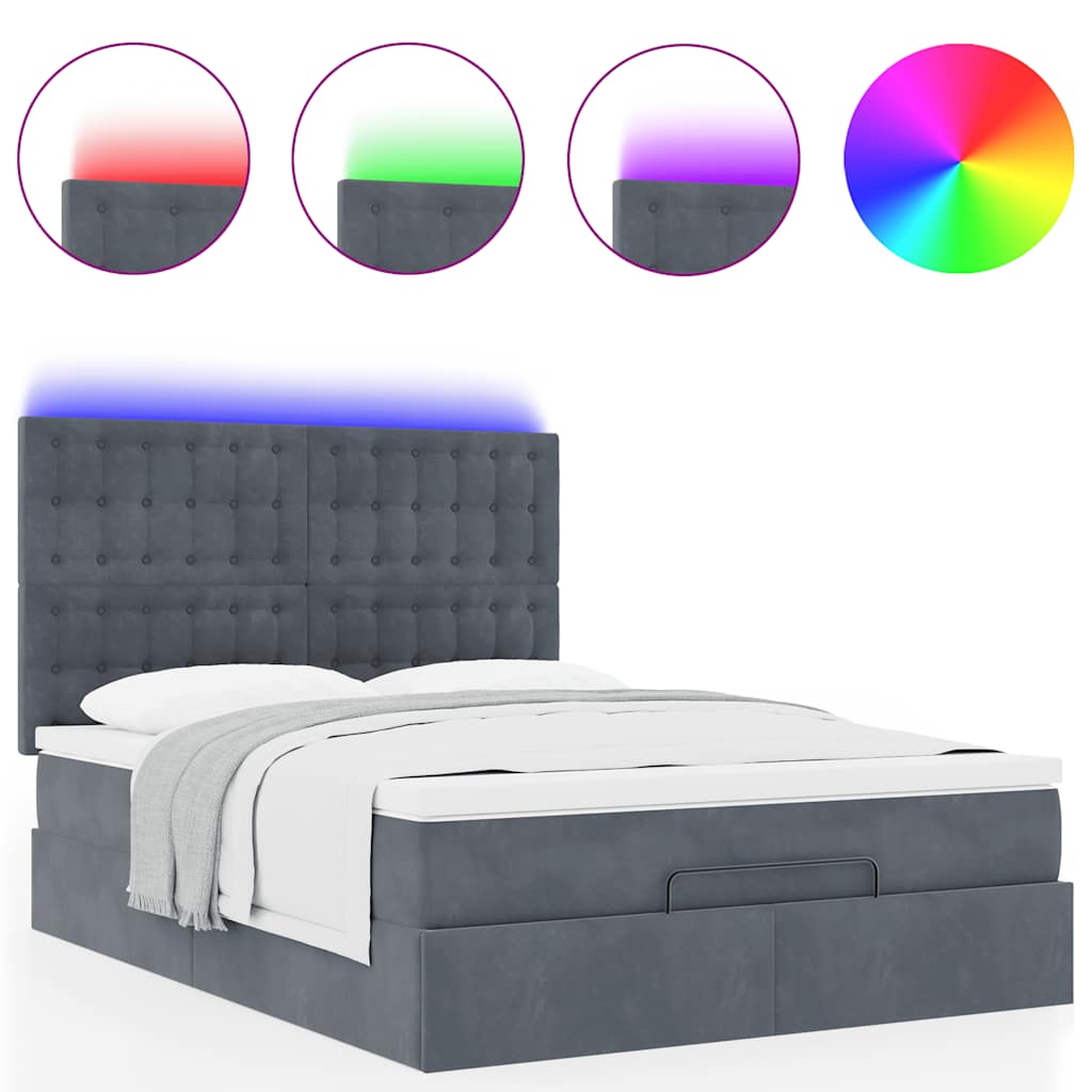 Ottoman Bed with Mattresses & LEDs Dark Grey Double Velvet