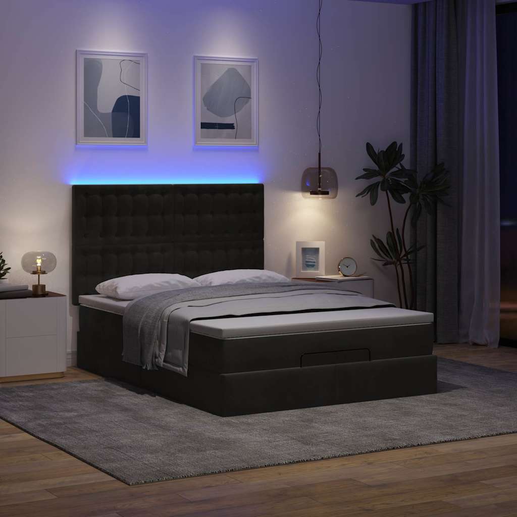 Ottoman Bed with Mattresses & LEDs Black Double Velvet