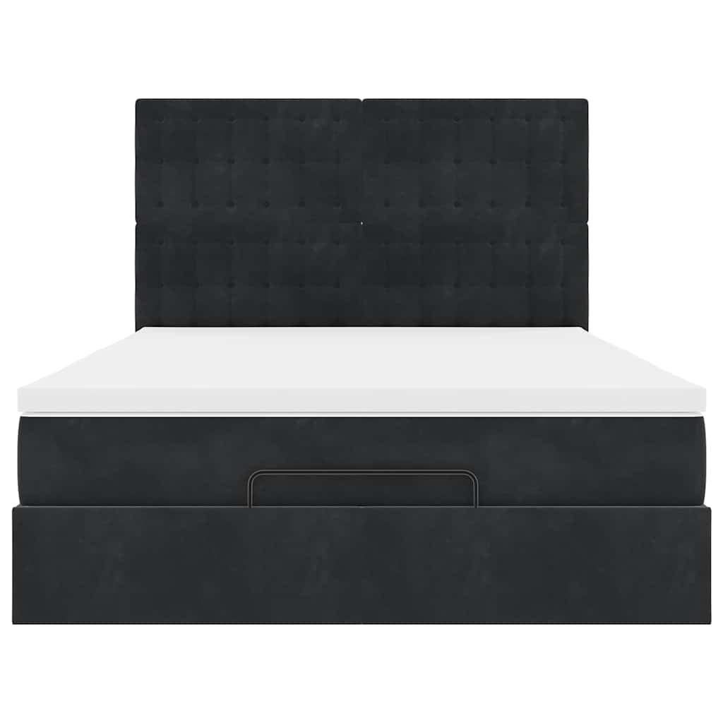 Ottoman Bed with Mattresses & LEDs Black Double Velvet