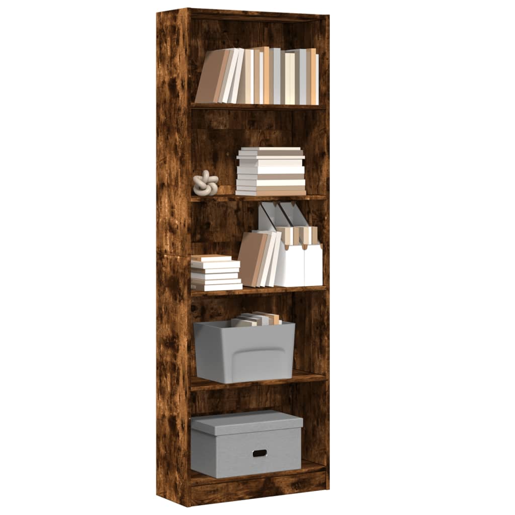 Bookcase Smoked Oak 60x24x176 cm Engineered Wood