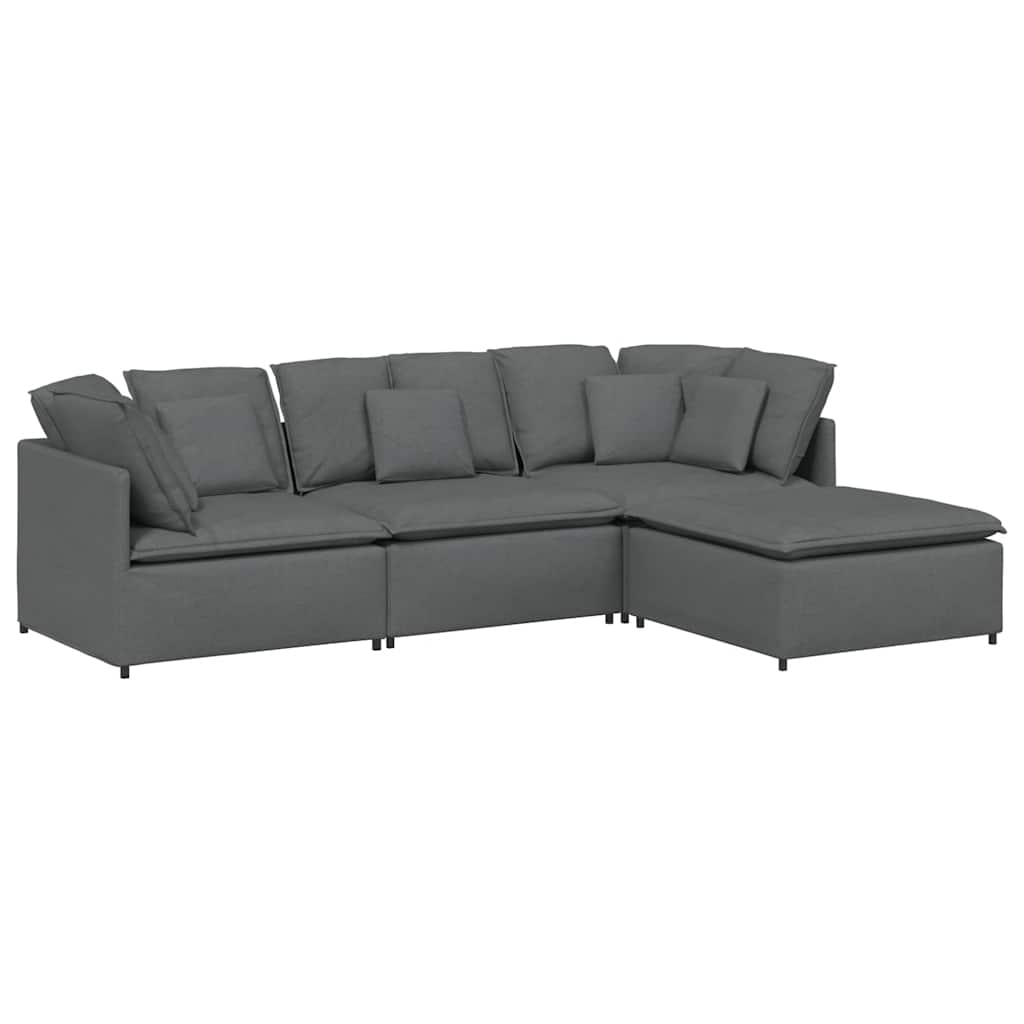 Modular Sofa with Footstool&Cushions Fabric Dark Grey