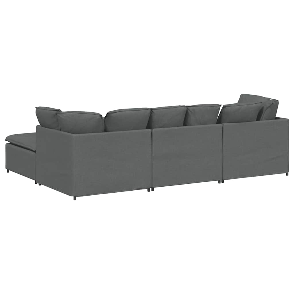 Modular Sofa with Footstool&Cushions Fabric Dark Grey