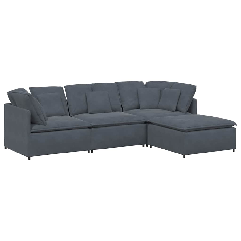 Modular Sofa with Footstool&Cushions Velvet Dark Grey