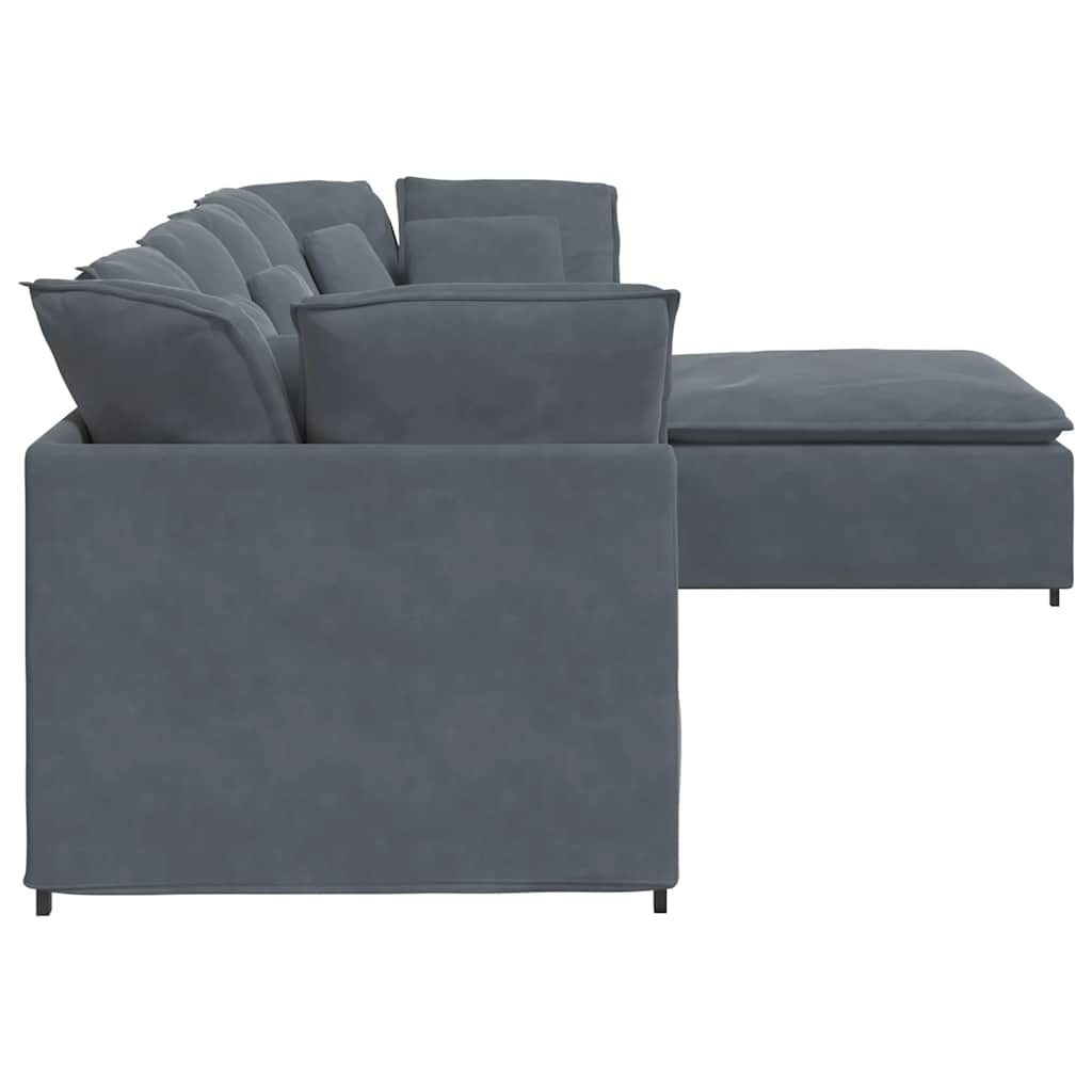 Modular Sofa with Footstool&Cushions Velvet Dark Grey