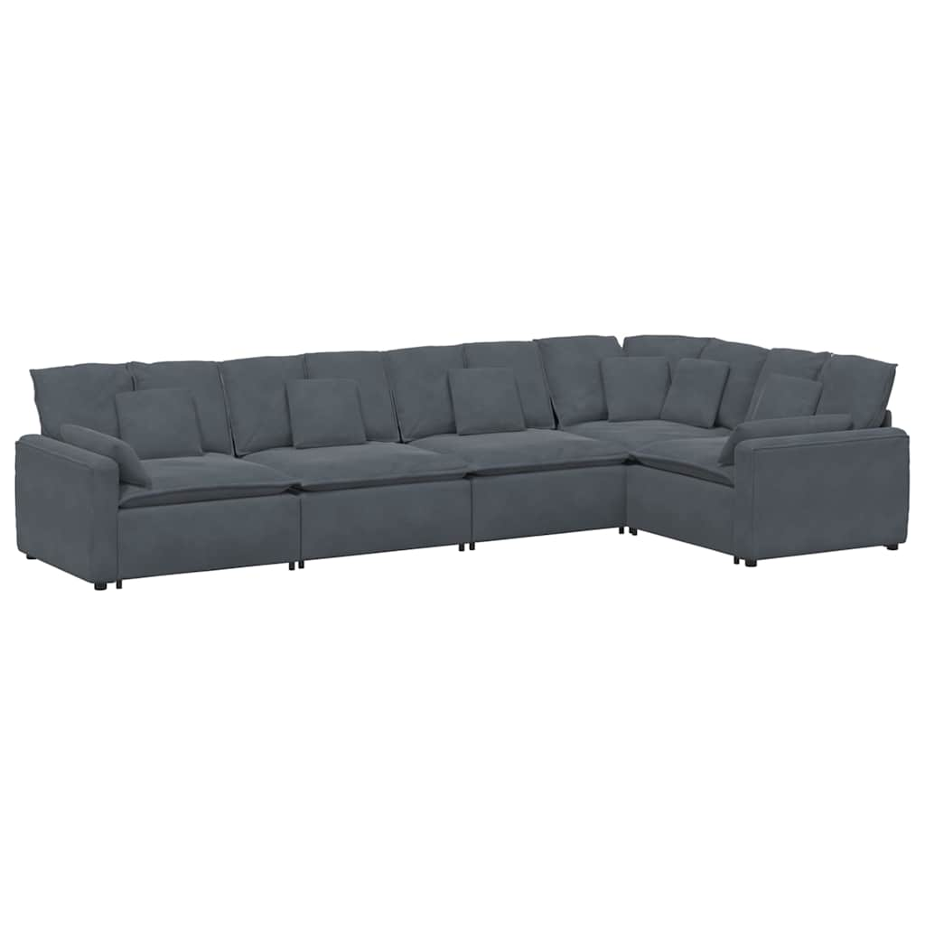 Modular Sofa with Cushions Velvet Dark Grey