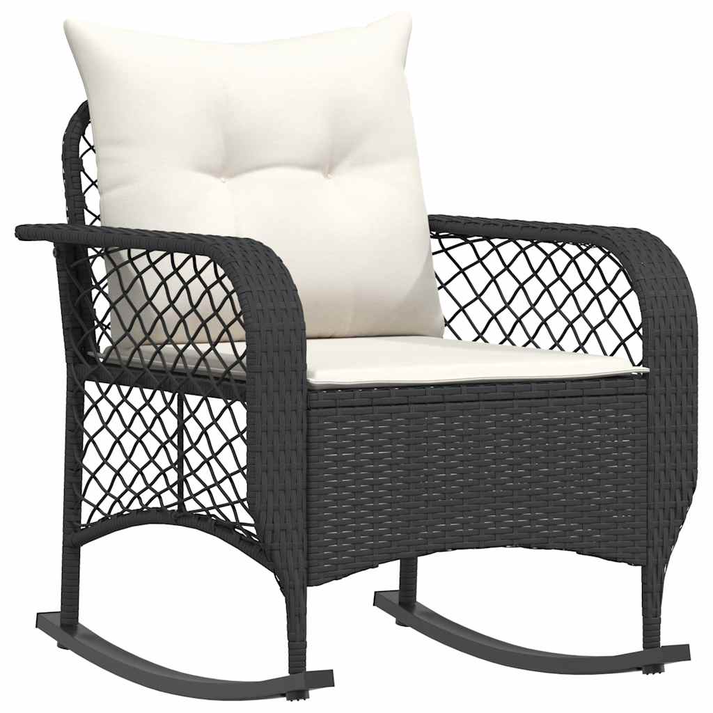 Garden Rocking Chair with Cushions Black Poly Rattan