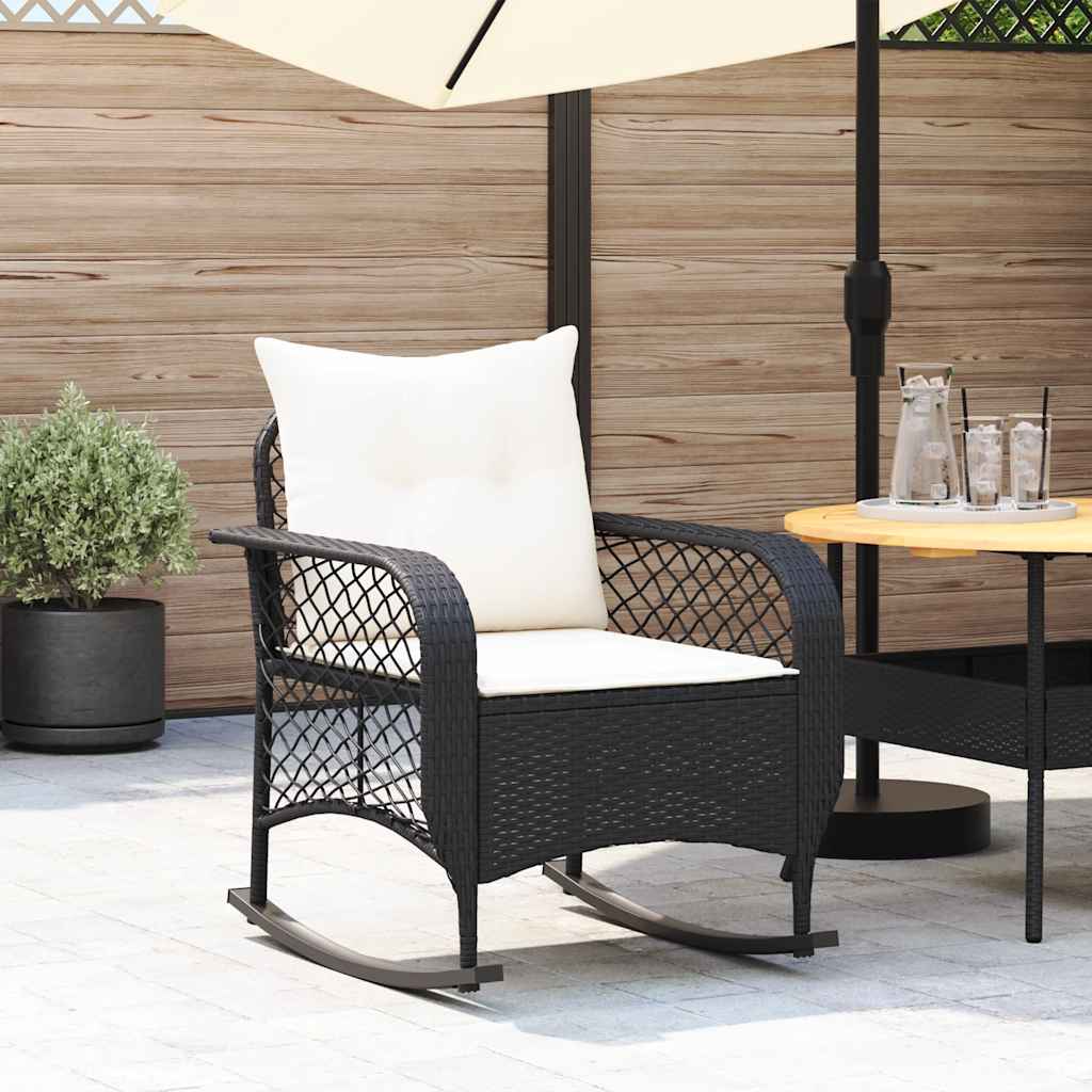 Garden Rocking Chair with Cushions Black Poly Rattan