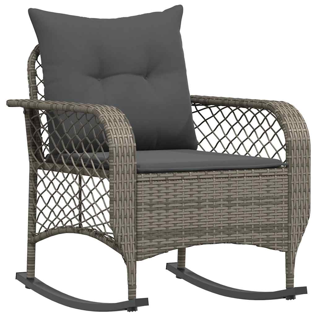 Garden Rocking Chair with Cushions Grey Poly Rattan