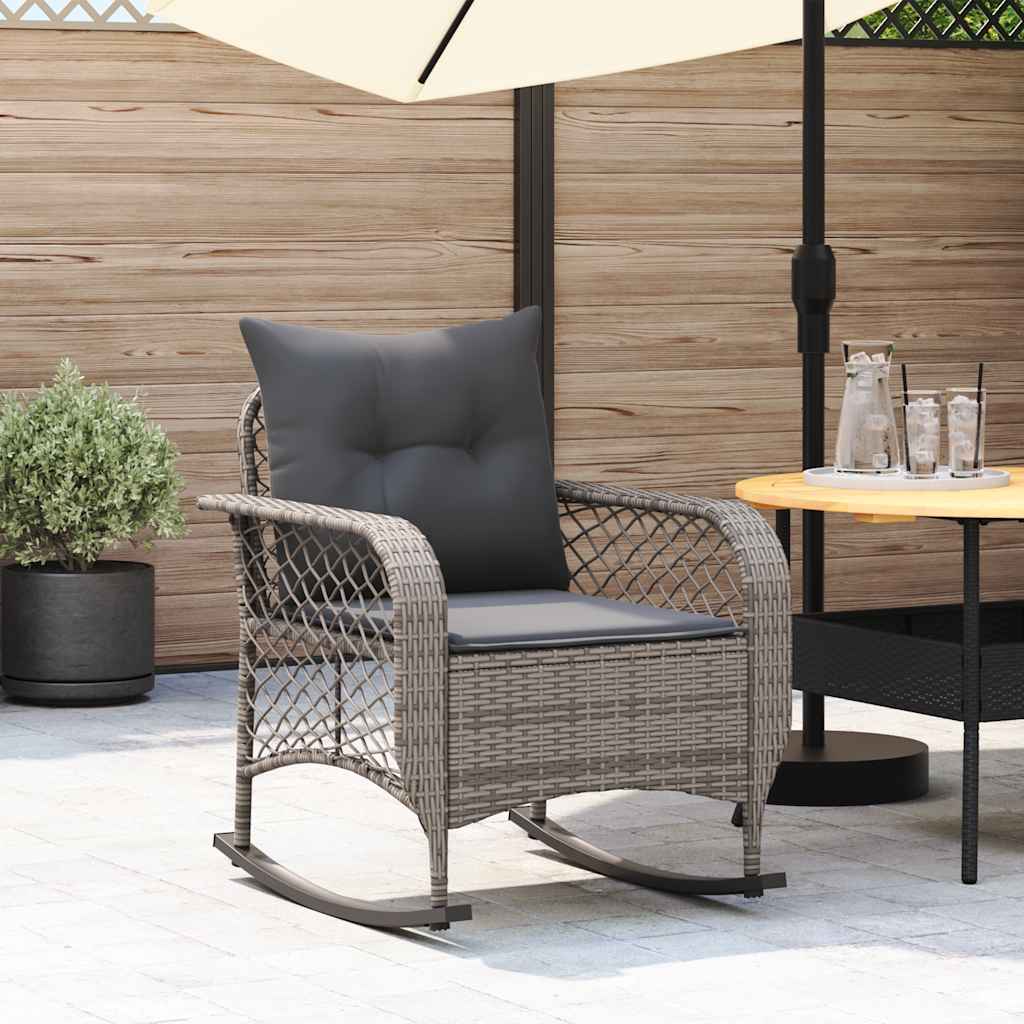 Garden Rocking Chair with Cushions Grey Poly Rattan