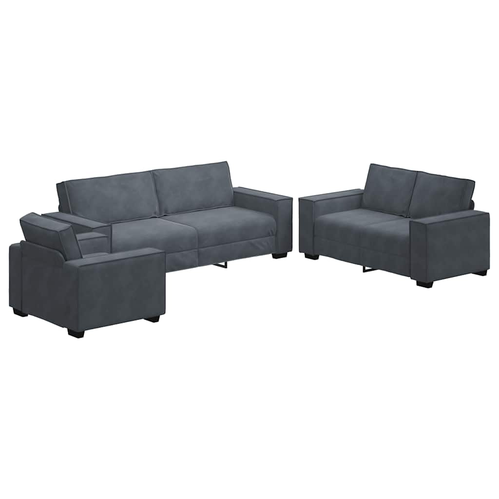 3 Piece Sofa Set with Cushions Dark Grey Velvet