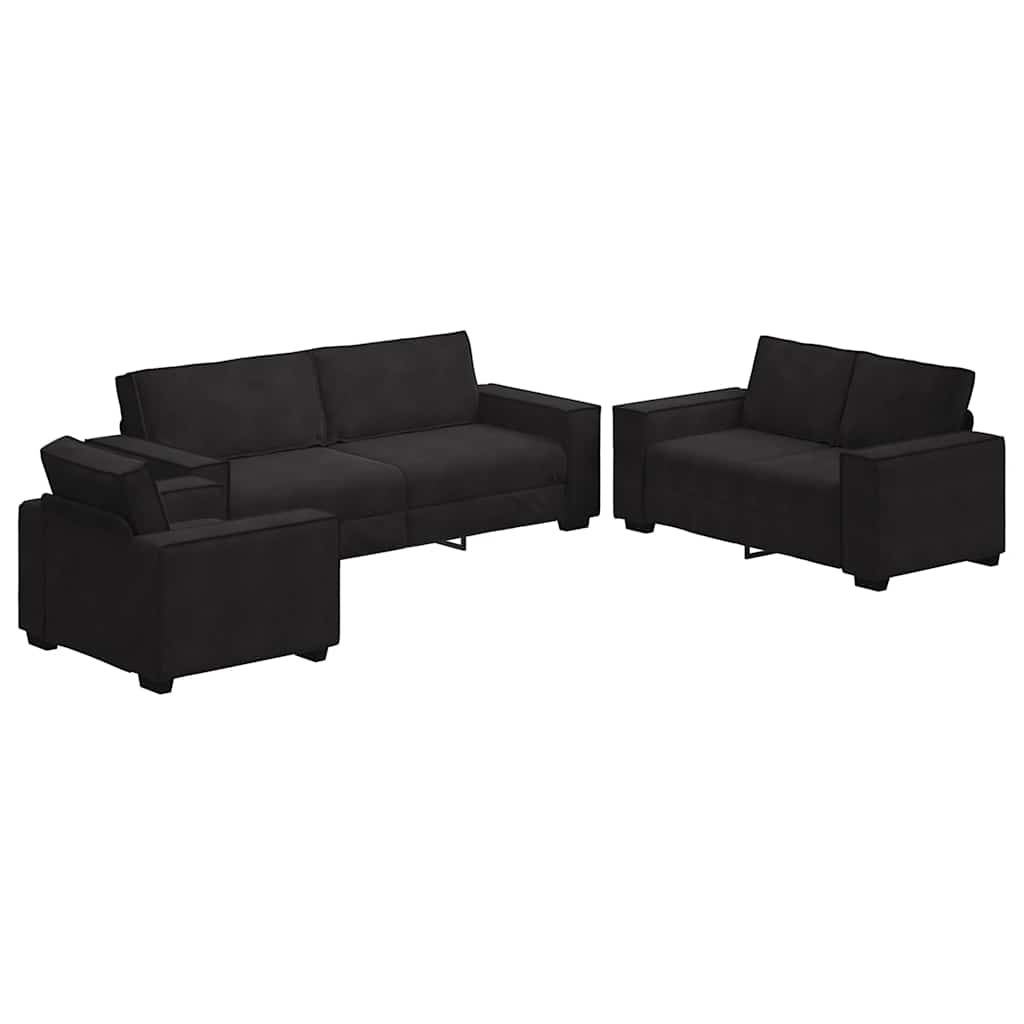 3 Piece Sofa Set with Cushions Black Velvet