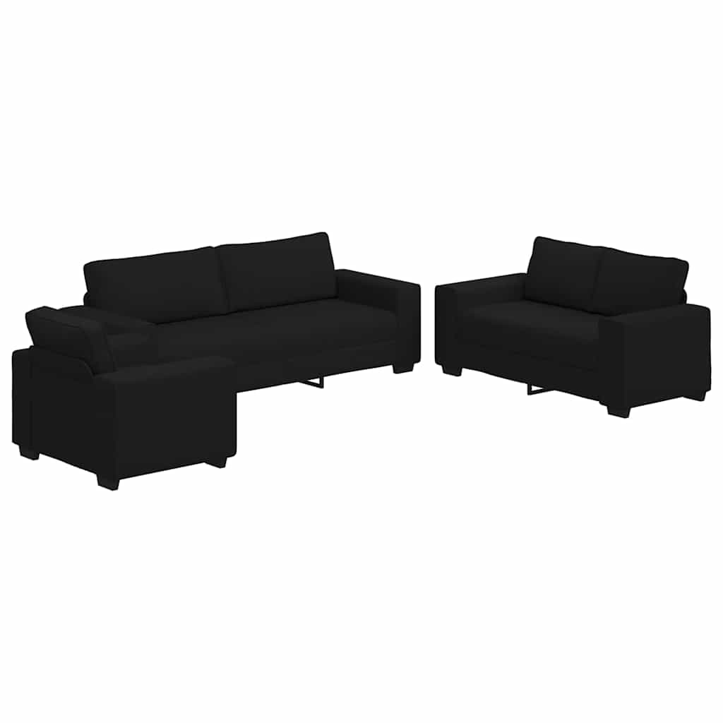 3 Piece Sofa Set with Cushions Black Fabric