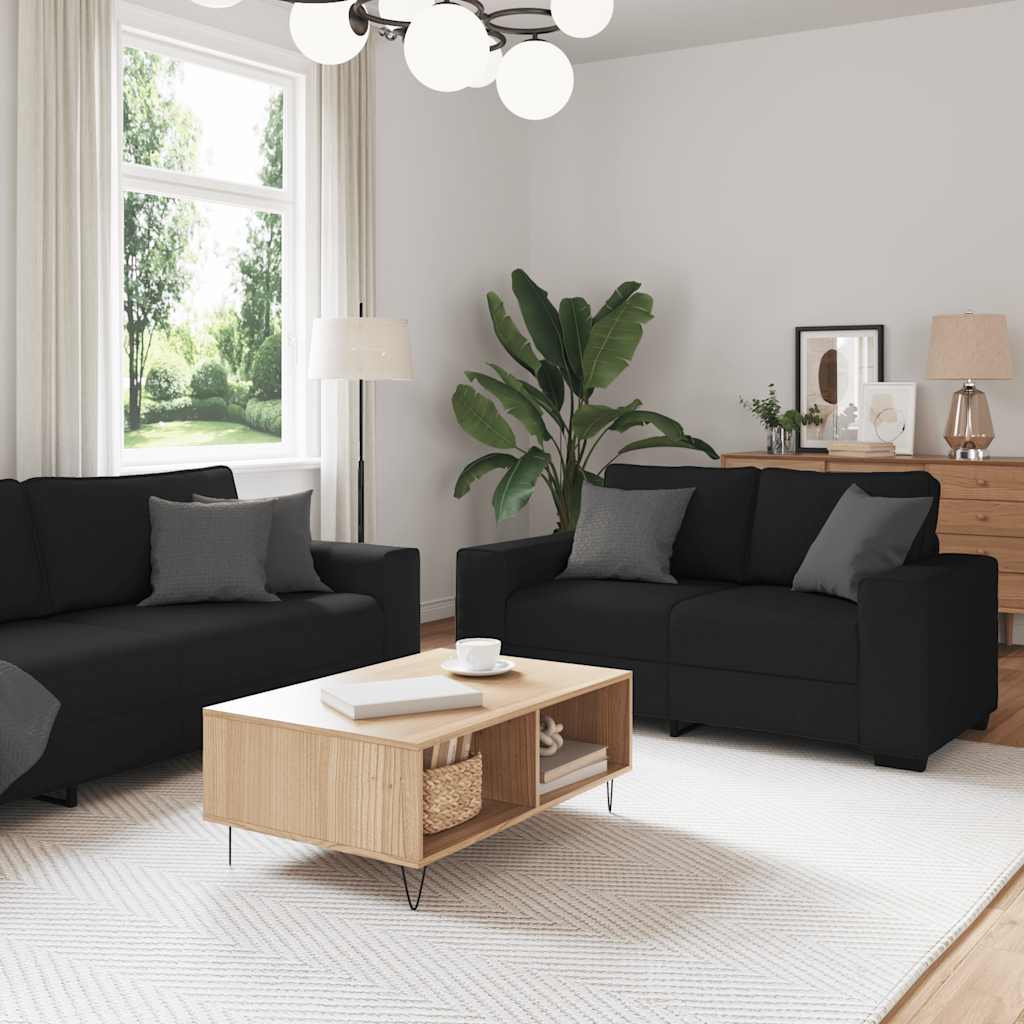 3 Piece Sofa Set with Cushions Black Fabric