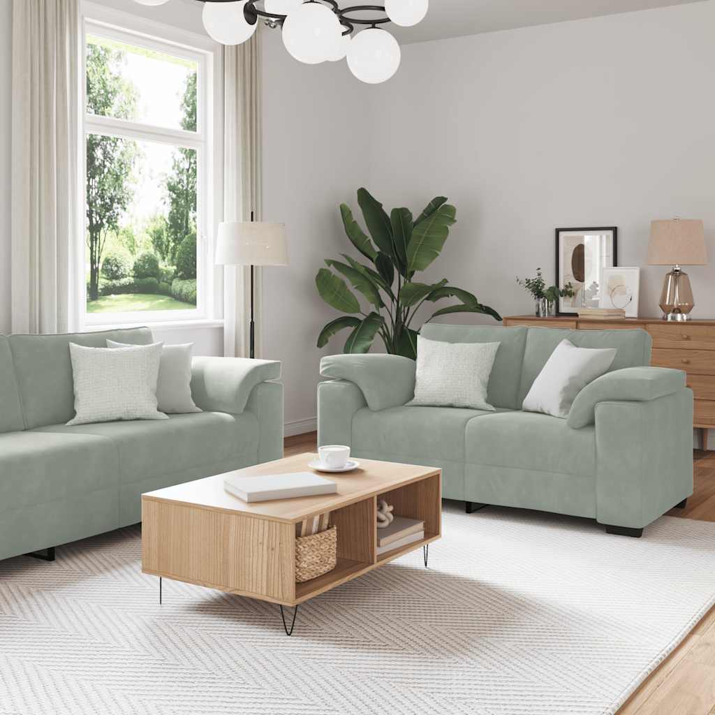 3 Piece Sofa Set with Cushions Light Grey Velvet