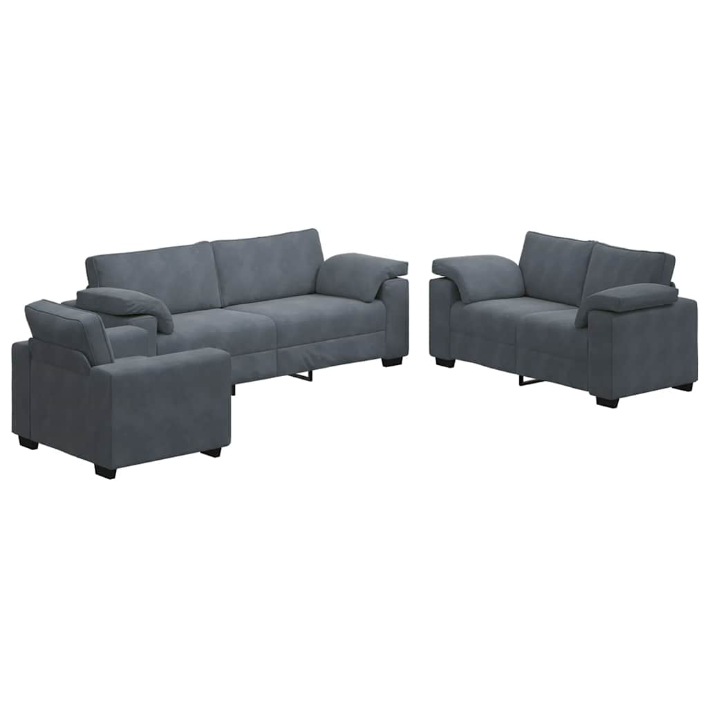 3 Piece Sofa Set with Cushions Dark Grey Velvet