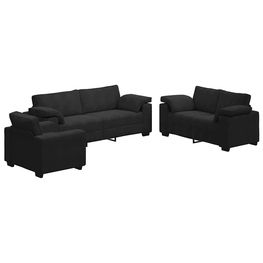 3 Piece Sofa Set with Cushions Black Velvet