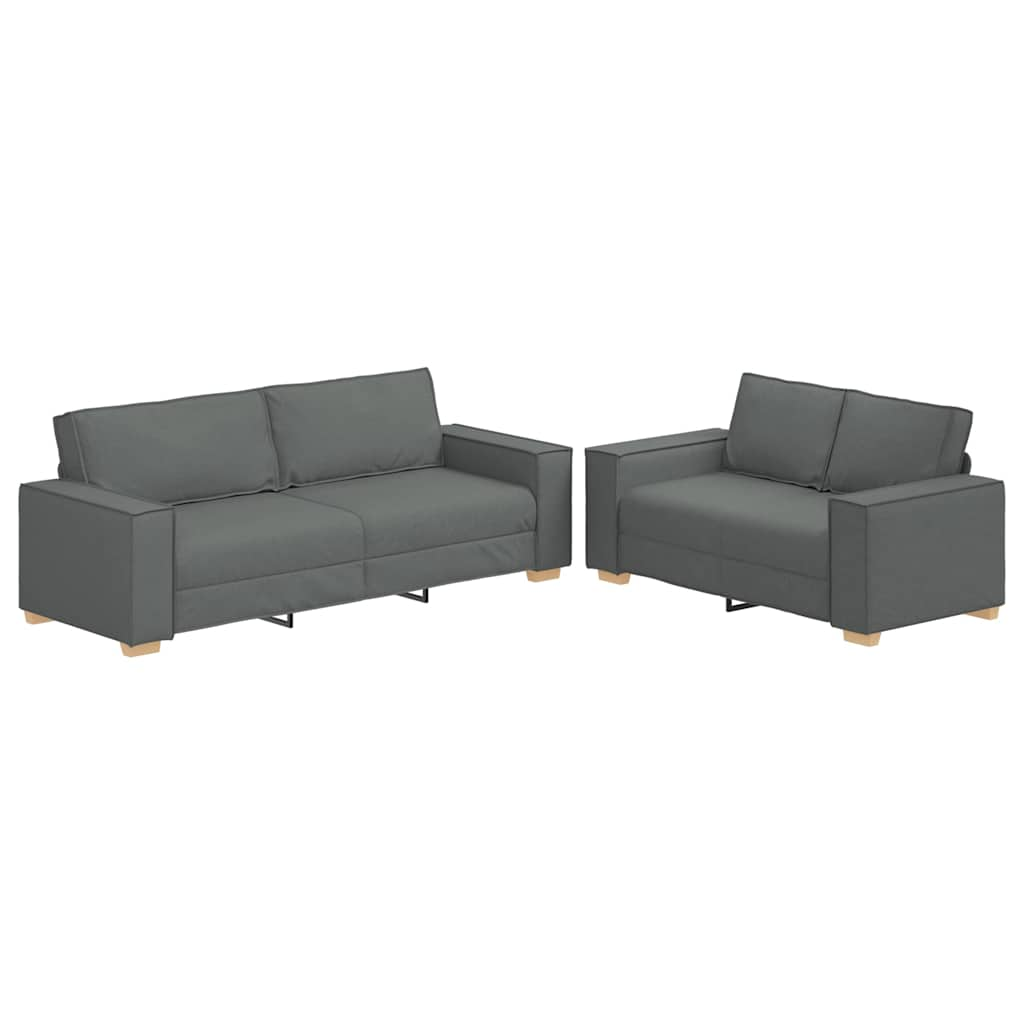 2 Piece Sofa Set with Cushions Dark Grey Fabric