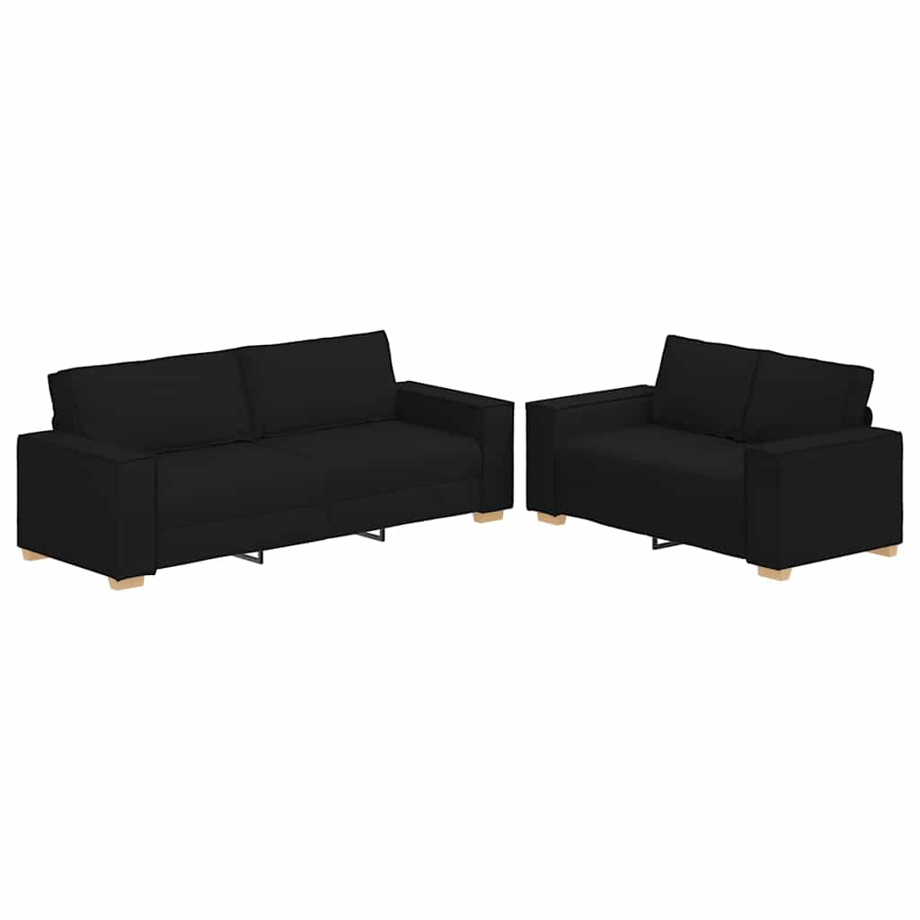 2 Piece Sofa Set with Cushions Black Fabric