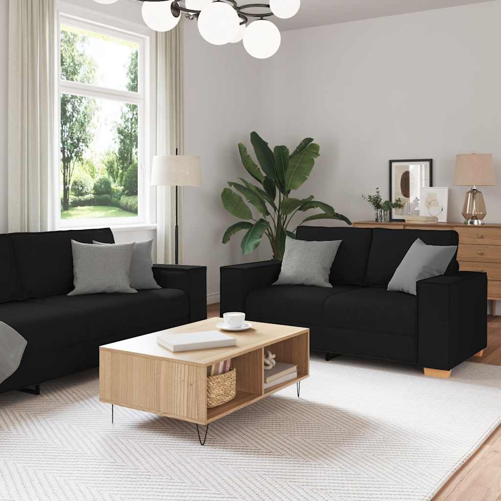 2 Piece Sofa Set with Cushions Black Fabric