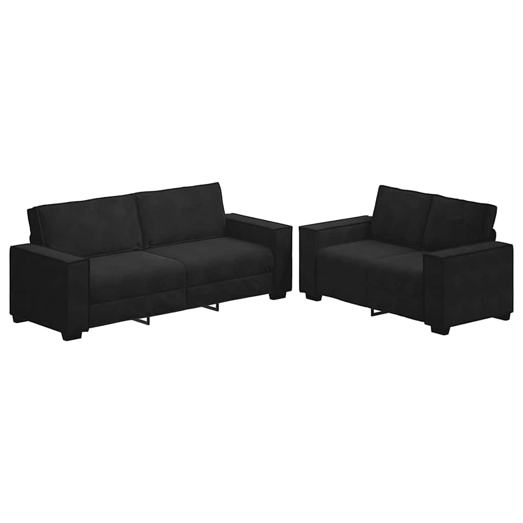 2 Piece Sofa Set with Cushions Black Velvet