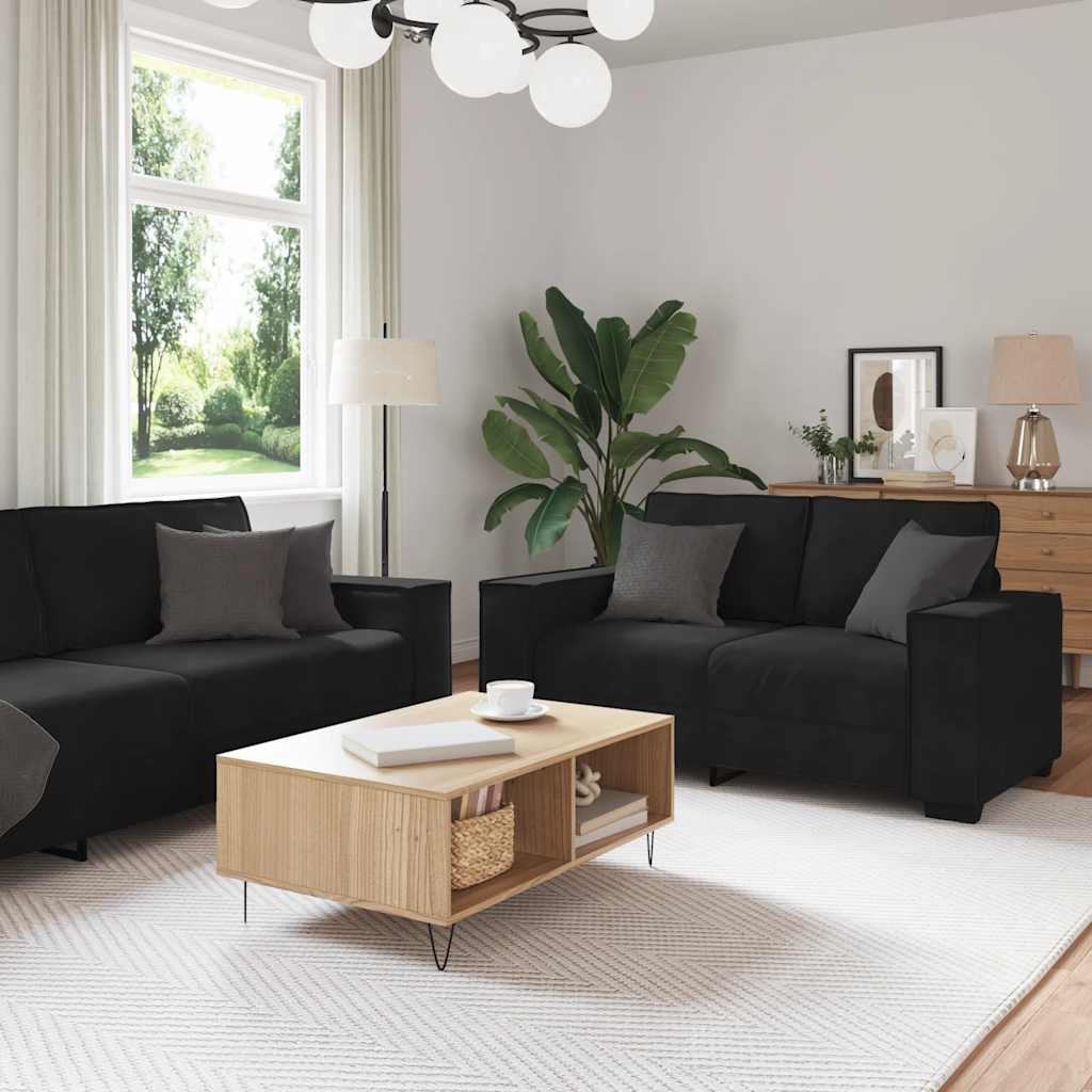 2 Piece Sofa Set with Cushions Black Velvet