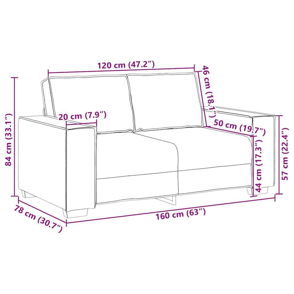 2-Seater Sofa Light Grey 120 cm Velvet