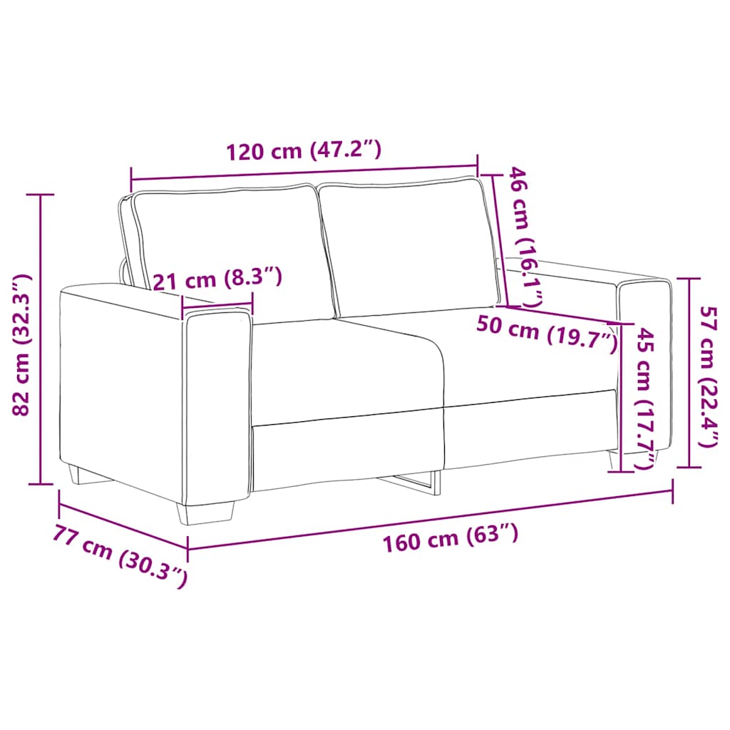 2-Seater Sofa Black 120 cm Fabric