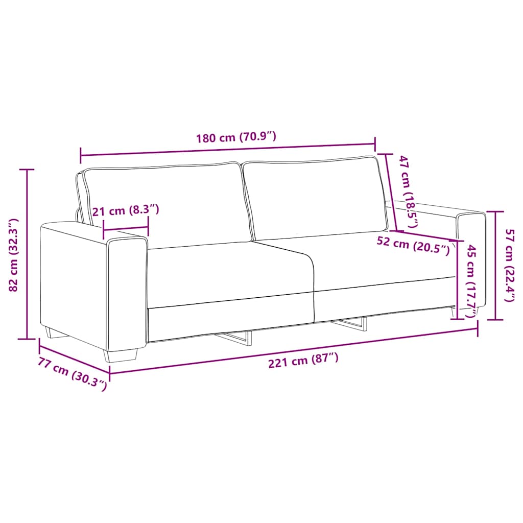 3-Seater Sofa Black 180 cm Fabric