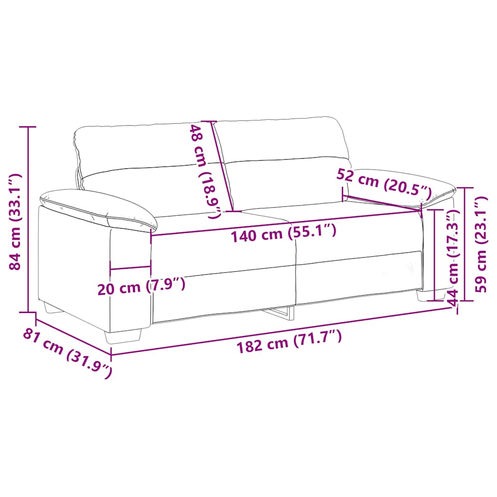 2-Seater Sofa Black 140 cm Fabric