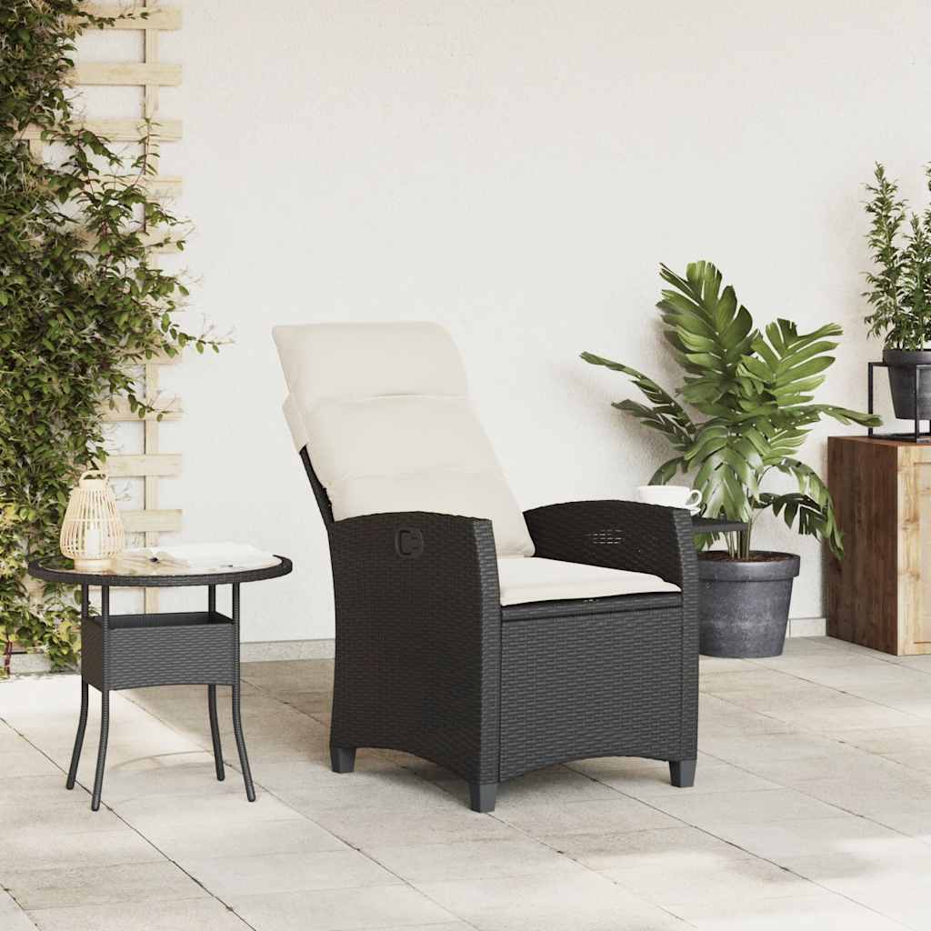 Reclining Garden Chair with Side Table Black Poly Rattan