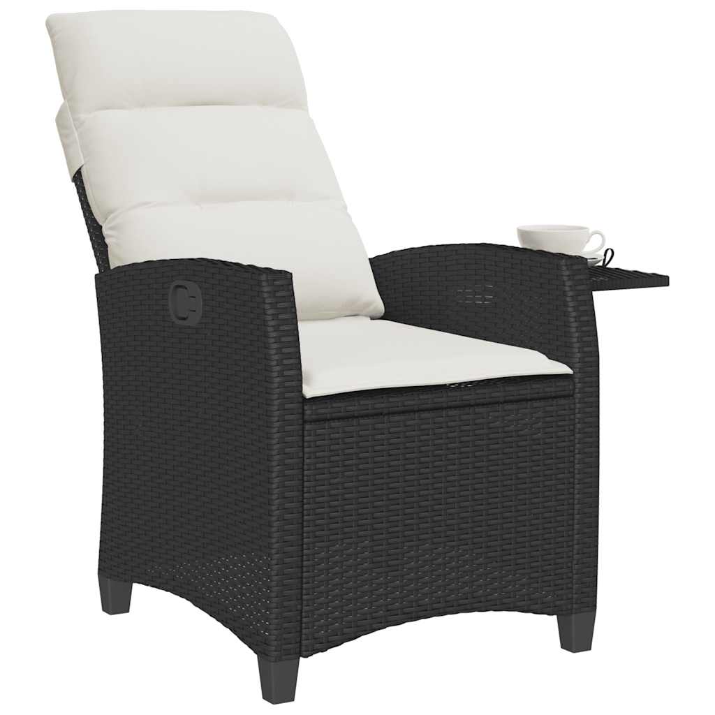 Reclining Garden Chair with Side Table Black Poly Rattan