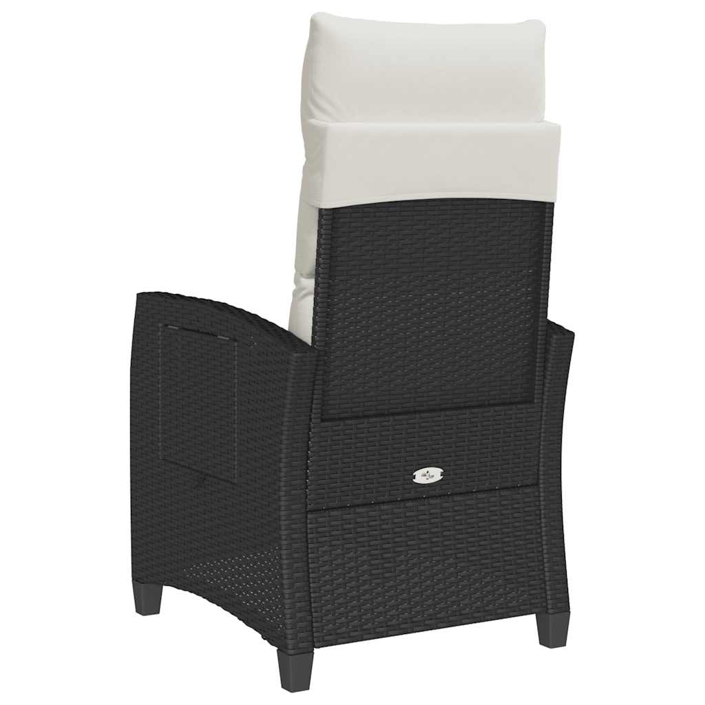 Reclining Garden Chair with Side Table Black Poly Rattan