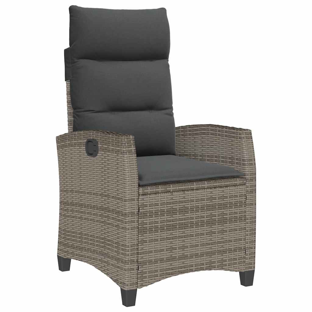 Reclining Garden Chair with Side Table Grey Poly Rattan