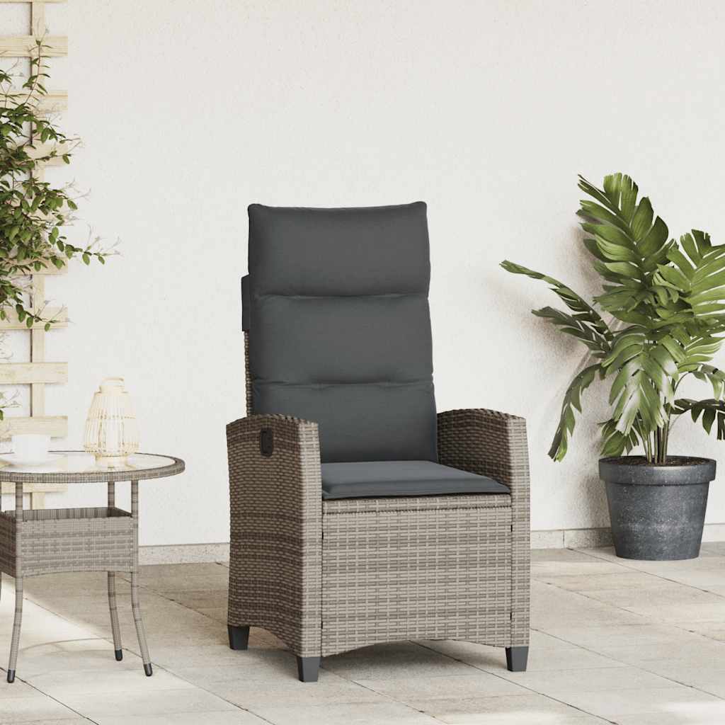 Reclining Garden Chair with Side Table Grey Poly Rattan