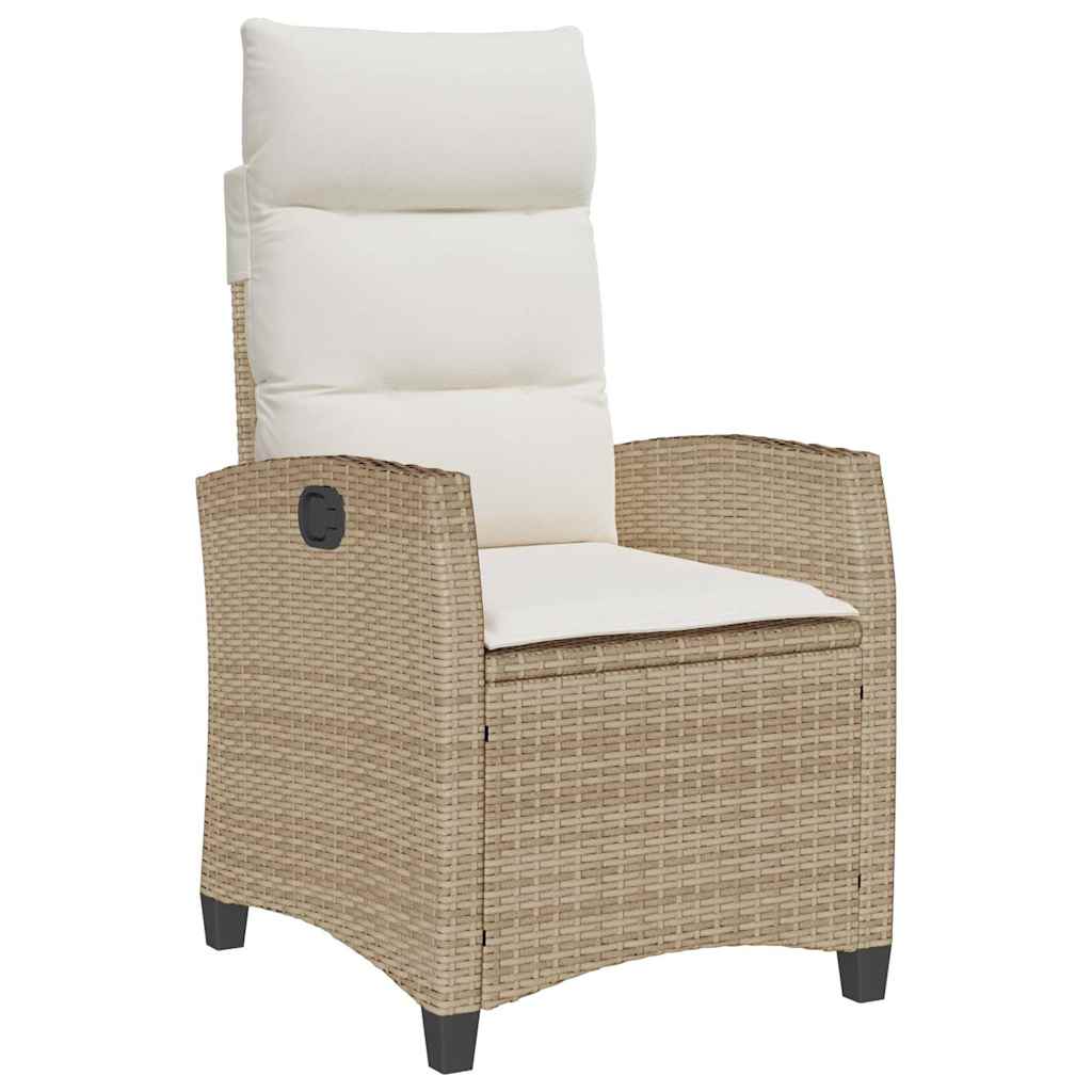 Reclining Garden Chair with Side Table Beige Poly Rattan