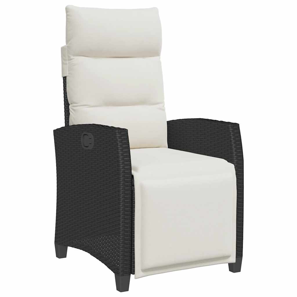 Reclining Garden Chair with Side Table Black Poly Rattan