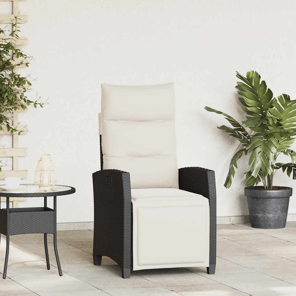 Reclining Garden Chair with Side Table Black Poly Rattan