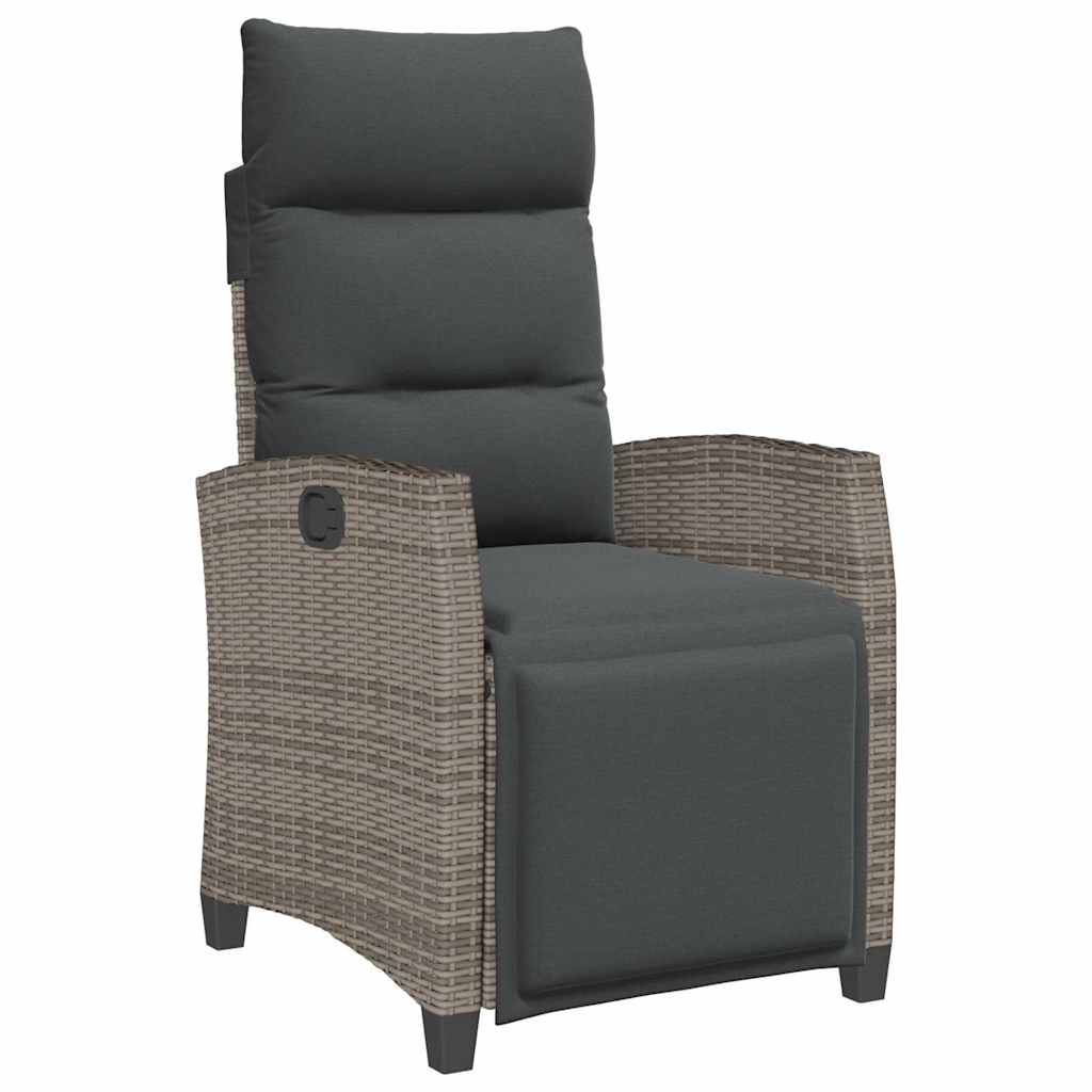 Reclining Garden Chair with Side Table Grey Poly Rattan