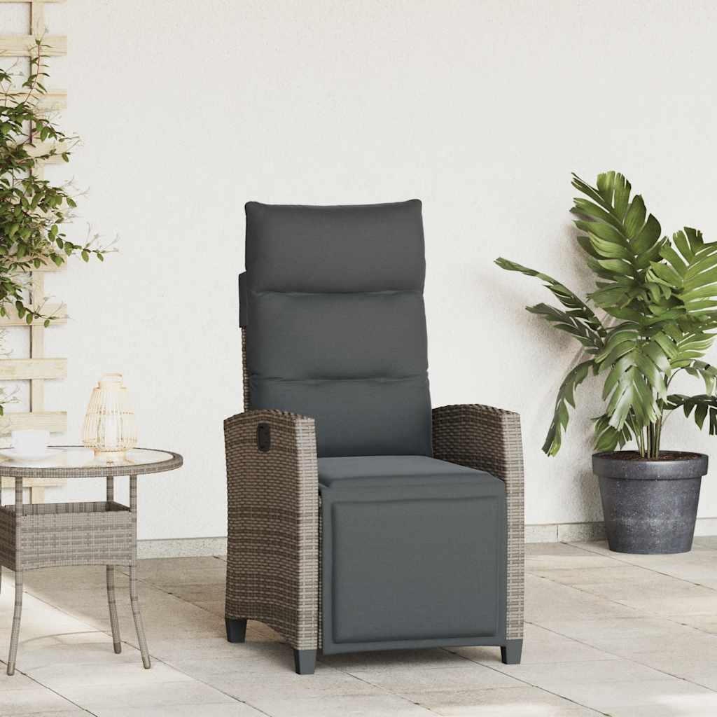 Reclining Garden Chair with Side Table Grey Poly Rattan