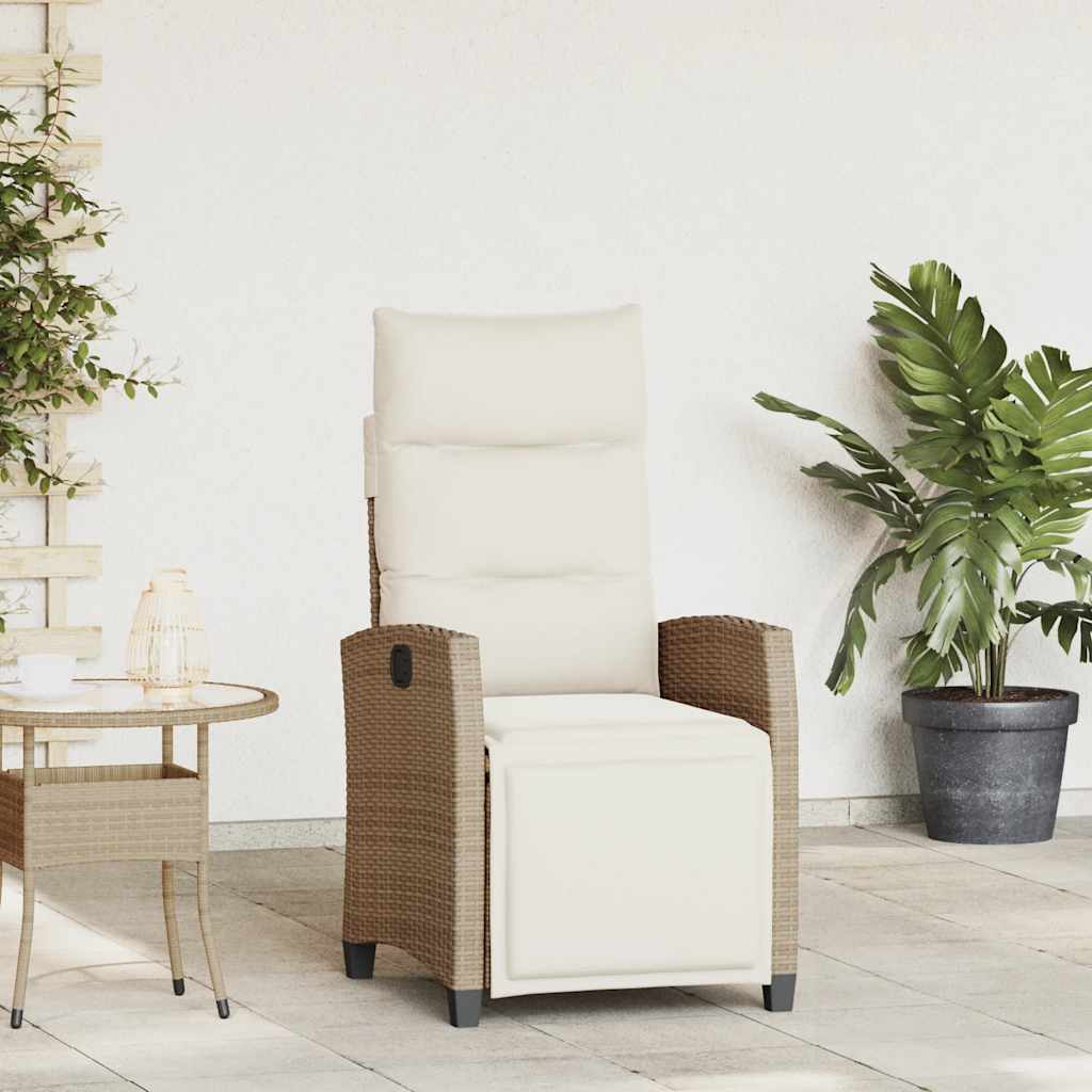 Reclining Garden Chair with Side Table Beige Poly Rattan