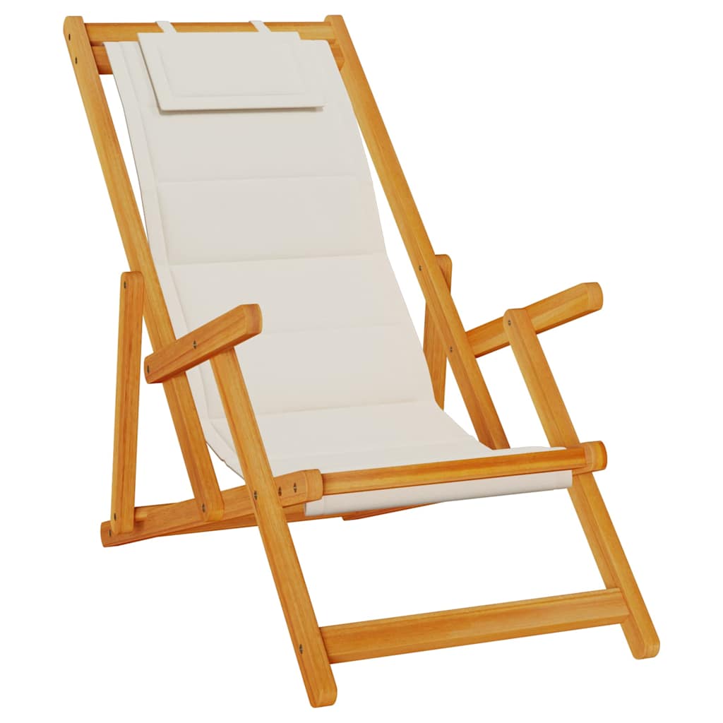 Folding Beach Chair with Armrests Light Grey Acacia Wood & Textilene