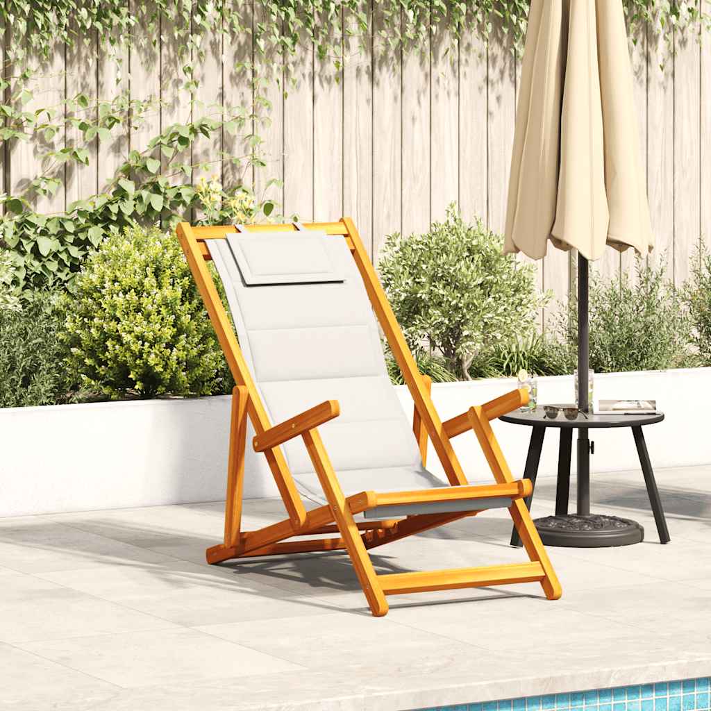 Folding Beach Chair with Armrests Light Grey Acacia Wood & Textilene