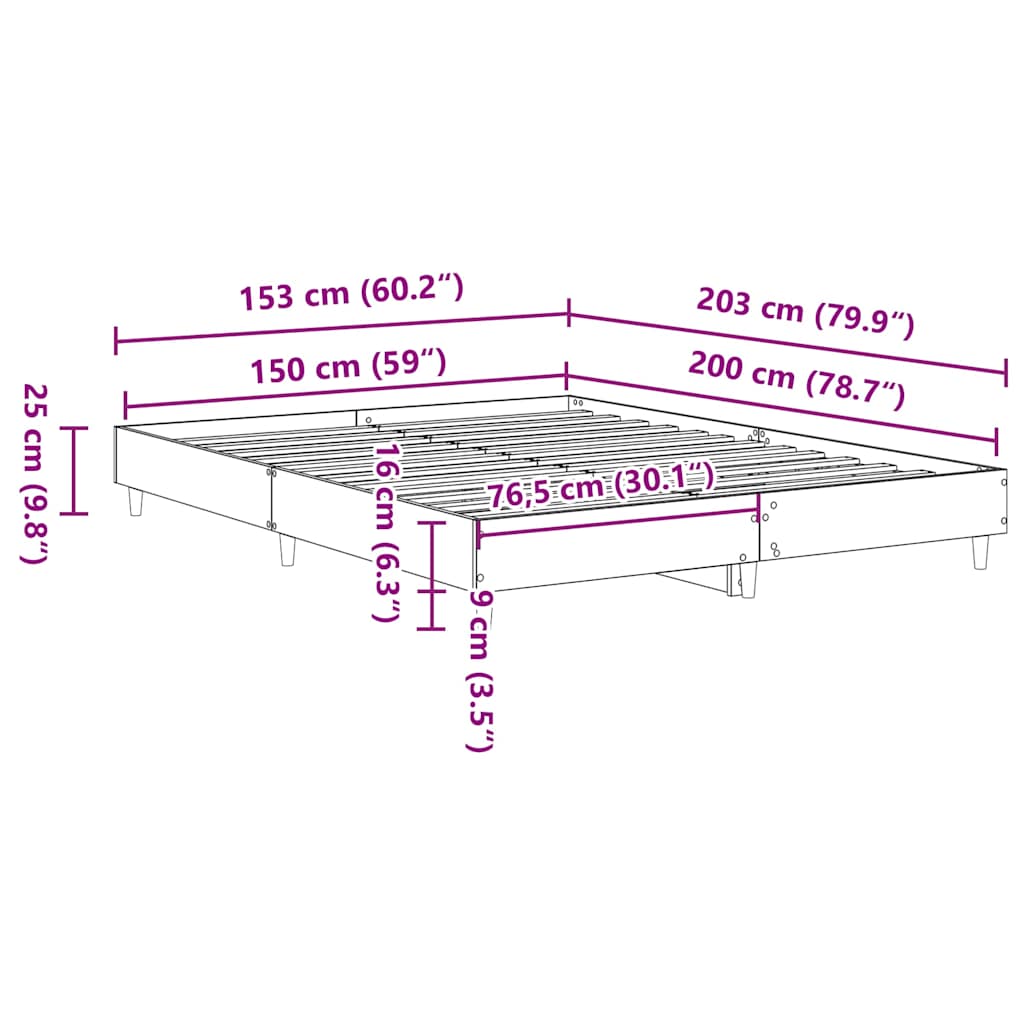 Bed Frame No Mattress Sonoma Oak 150x200 cm Engineered Wood